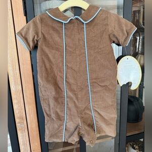 New Little English corduroy shortall romper piping peter pan collar baby boy